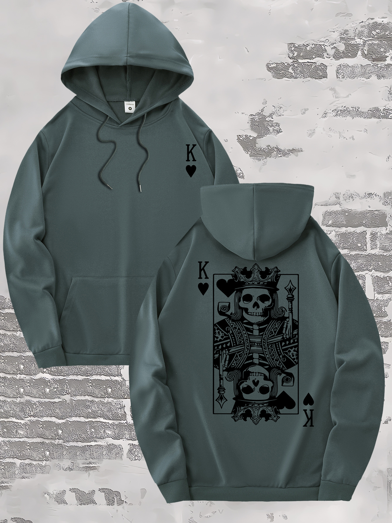 Poker K Graphic Print, Men's Stylish & Trendy & Cozy Long Sleeve Hoodie, Versatile Hooded Sweatshirt For Autumn & Winter Daily Wear