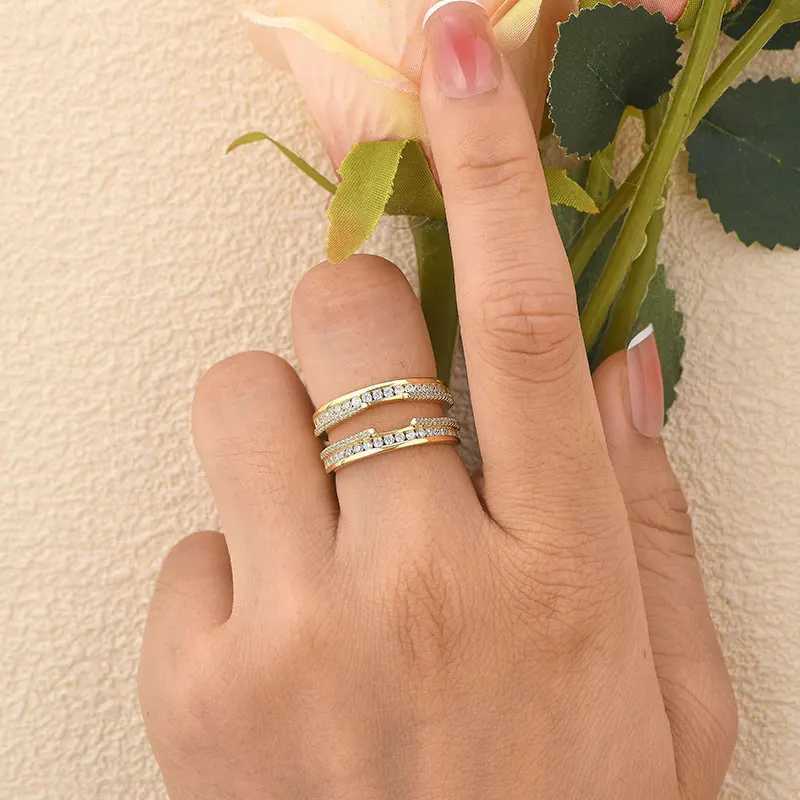 News 925 sterling silver yellow K-gold ring womens round AAAA cubic zirconia engagement ring bride enhancement set jewelry W240925