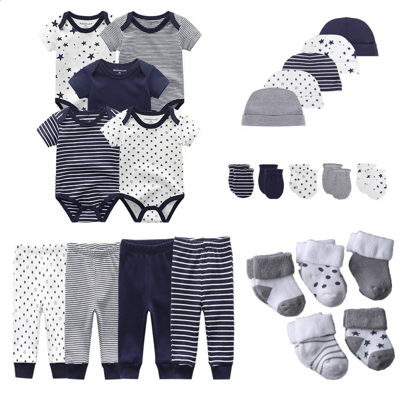 1524 pieces of born baby pantspantshoodieshatssocks set 100% pure cotton printed unisex girl and boy clothing 240925