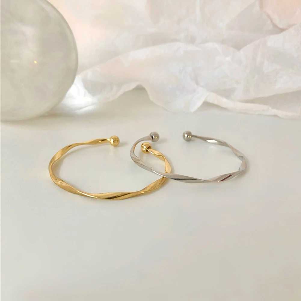Waterproof Plated Stainless Steel Jewelry Thin Twist Opening Bracelet Bangle for Women Pulsera Acero Inoxidable MujerX240925