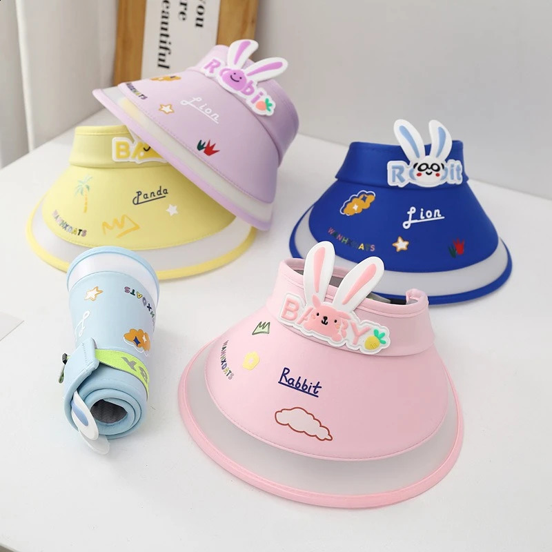 Summer Cartoon Rabbit Childrens Sun Hat Ice Silk Sunscreen Cool Breathable Windproof Boys and Girls Casual Style 240925
