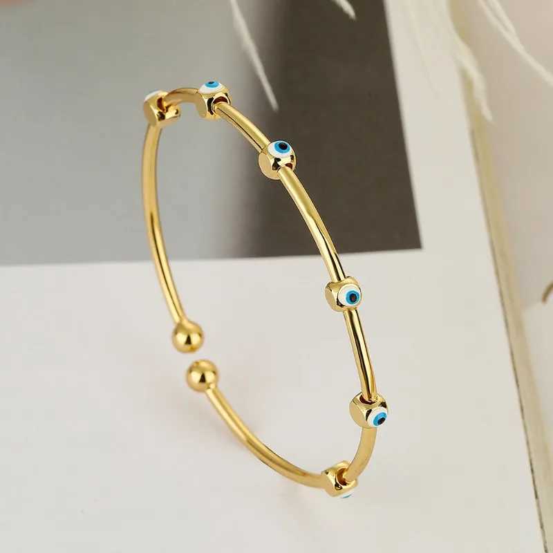 Fashionable Women Titanium Steel Personality Copper Plated Real Gold Drops Demon Eyes Open Adjustable Bracelet Girl 2024 JewelryX240925