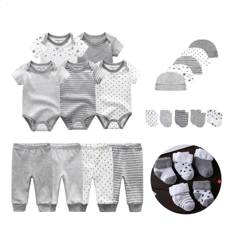 1524 pieces of born baby pantspantshoodieshatssocks set 100% pure cotton printed unisex girl and boy clothing 240925
