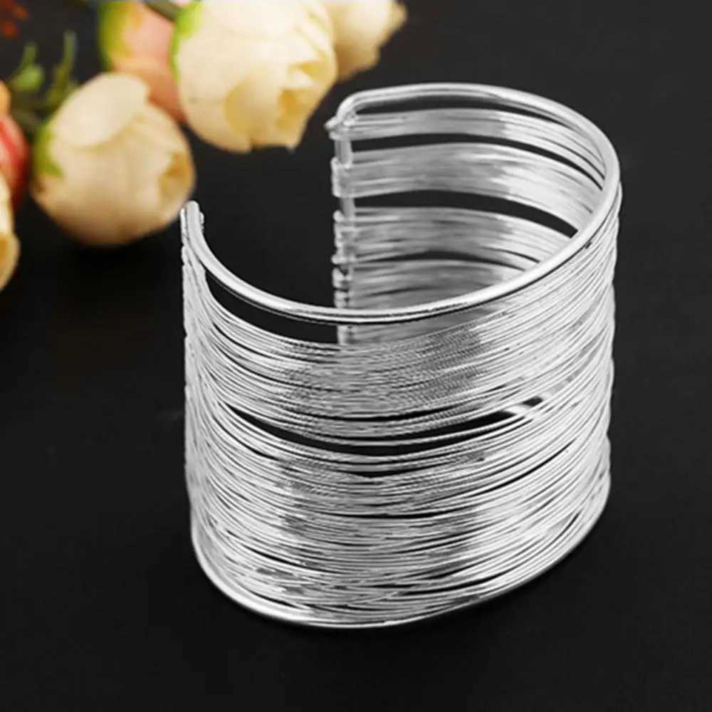 Fashion Gold Bangles Womens Multilayer Metal Wires Strings Open Bangle Wide Cuff Bracelet GiftX240925