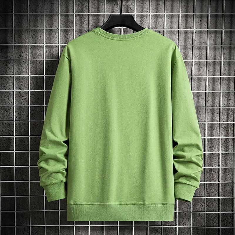 Solid Sweatshirt Men Casual Long Sleeve T Shirt Man Korean Fashion Pullover Hoodies Round Neck Mens Clothing TopX240925