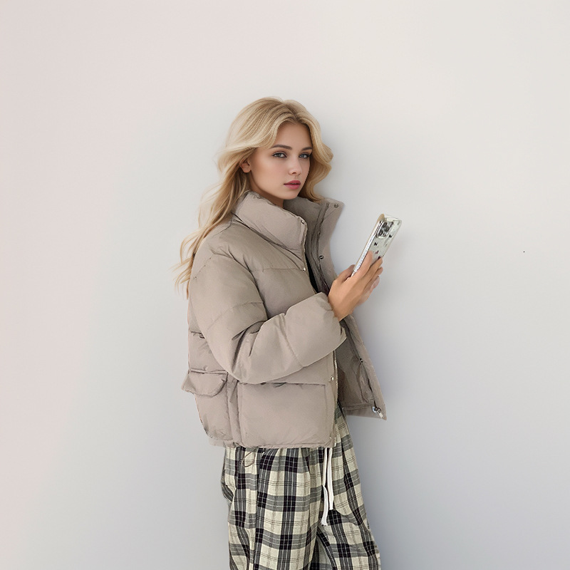 Puffer Jacket Winter Clothing New Korean Version Milk Fufu Light Blue Stand Collar Thick Down Cotton Jacket Short Bread Jacket Cotton Jacket for Women