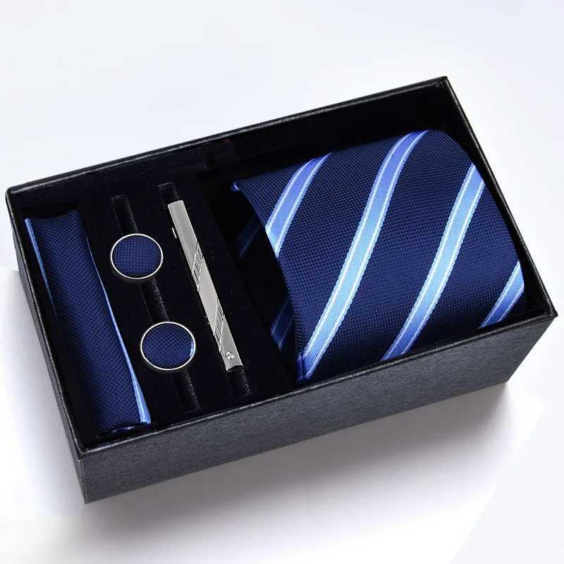 Mens tie five piece formal set professional color fashion business 8cm striped wedding Gro gift box Y240925