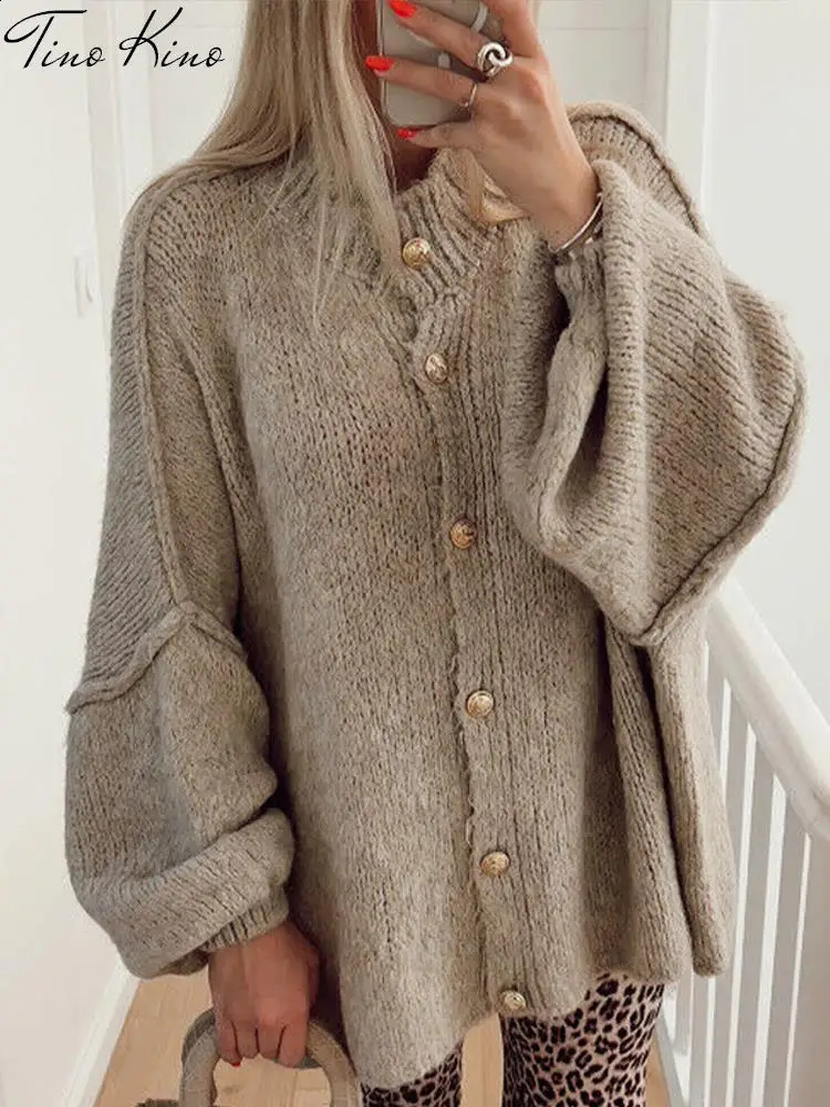 Casual Cardigan Women Sweater Loose Single Breasted Oneck Fashion Sweaters 2024 Autumn Office Female Allmatch Top Coat 240914