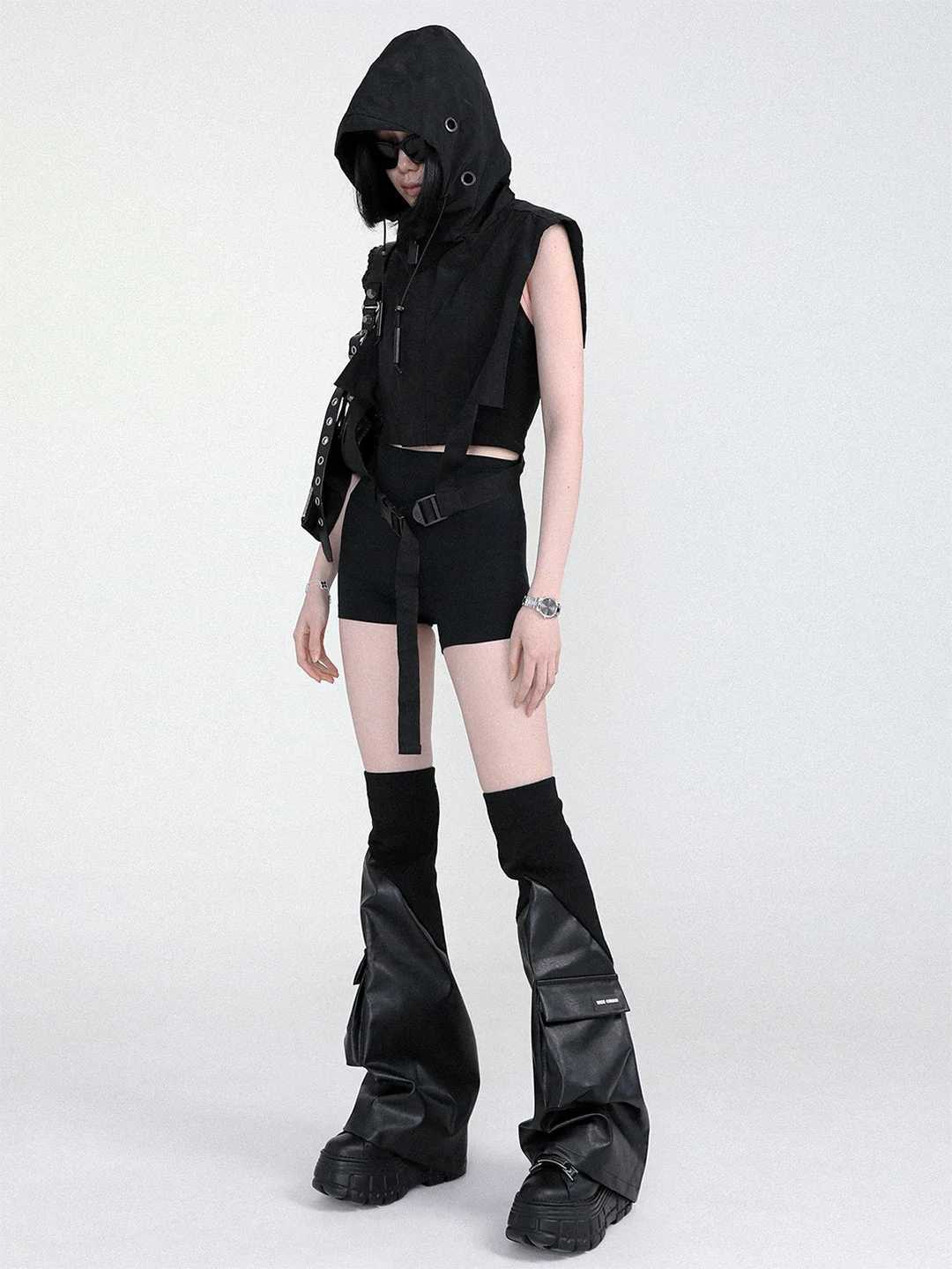 Other Fashion Accessories REDDACHiC Function Pockets Black White Women Leg Warmers Leather Knit Stitch Boots Cover Thighlong Socks Goth Grunge Y2k Ga 