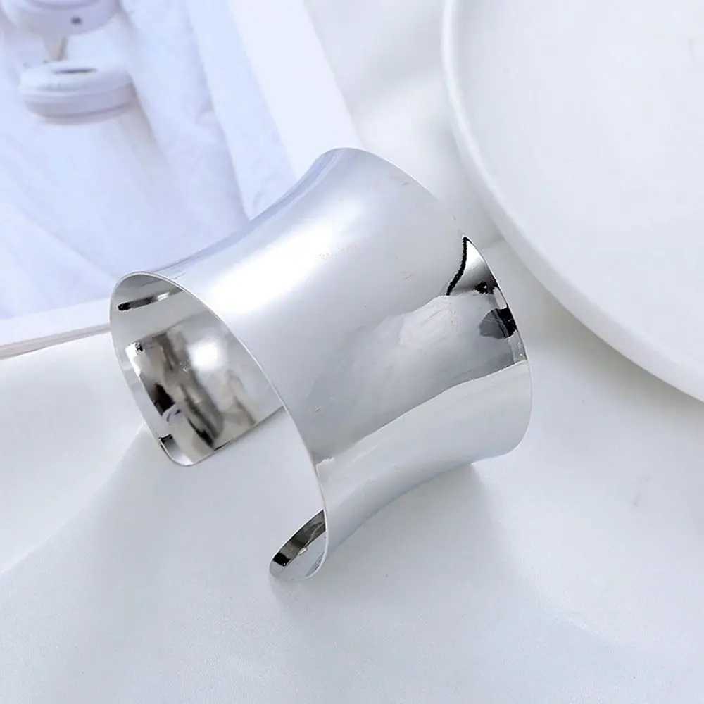 Vintage Hip Hop Wide Cuff Bangles Simple Smooth Metal Open Hand Bracelet For Women Men Couple Pulseras Bangles Jewelry GiftsX240925