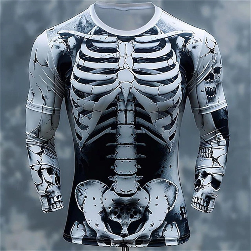 Men's Halloween new patterned long sleeved Casual and fashionable shirt with printed loose skull T-shirt dh910320090