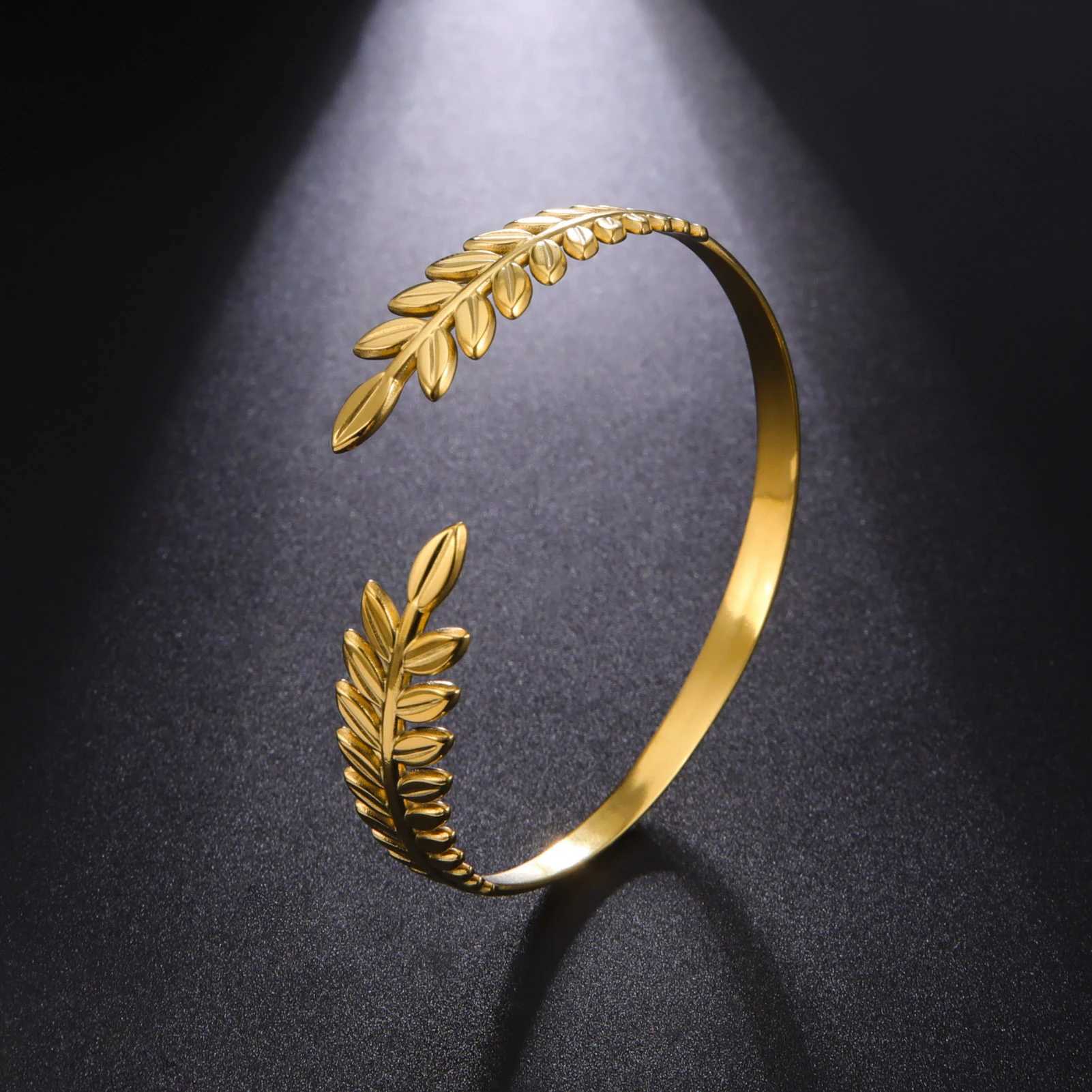 Amaxer Stainless Steel Olive Leaves Branch Bracelet for Women Girl Exquisite Bangles Christmas Valentines Day Jewelry GiftX240925