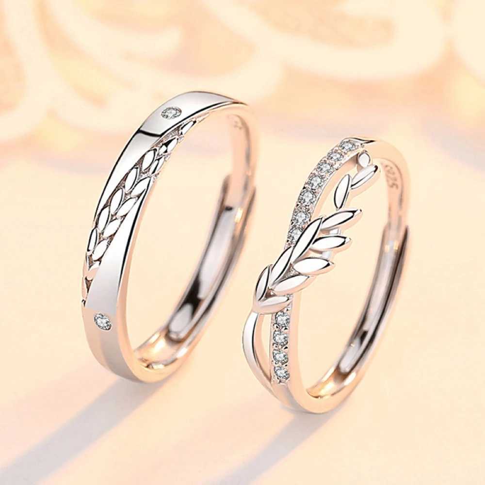 Copper plated platinum wheat ear crystal overlay with adjustable opening size couple ring mens finger jewelry wholesale W240925