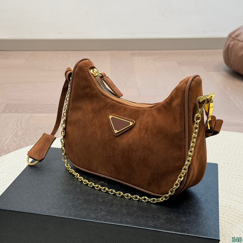 Auntumn Designer Shouder Bag Suede Underarm Bag Winter Hobo Bag Fashion Handbag Classic Gold Chain Crossbody Bags Luxury Brown Handbags Purse Wallet