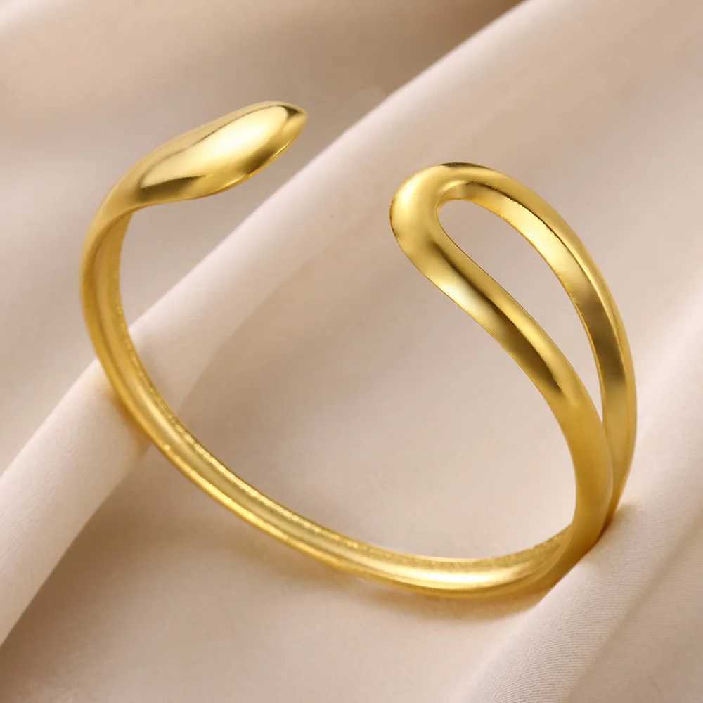 Classic Chunky Leaf Geometry Openning Bangles Bracelet For Women Cuff Bracelet Gold Color Stainless Steel Hand Ornament GiftX240925