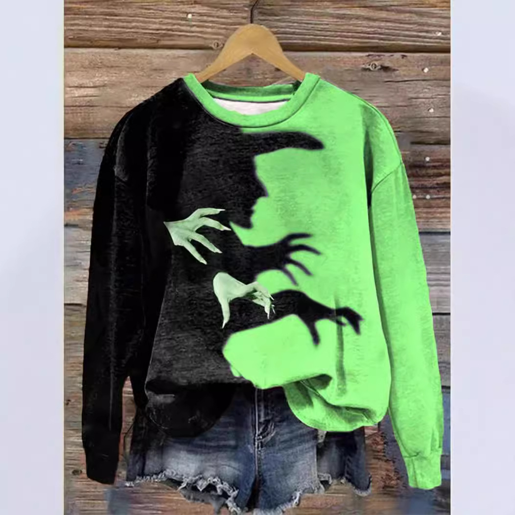 Plus Size Round Neck Halloween Witch 3D Sweatshirt for Women dh5727163
