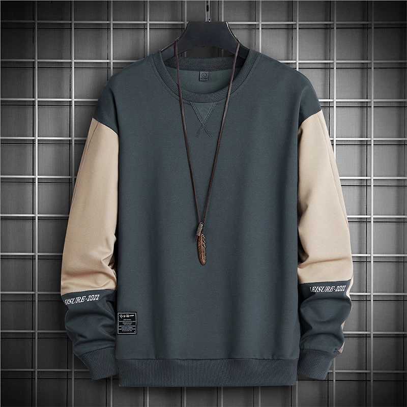 Spring Autumn Round Neck Sweatshirts Contrasting Colors Fashion Spliced Mens Clothing Patch Designs Korean All-match PulloversX240925