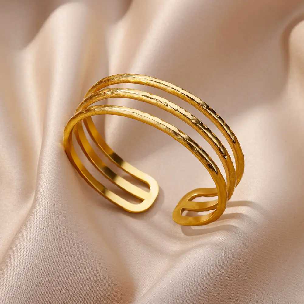 Three Layer Opening Stainless Steel Bangles for Women Retro Gold Color Bracelet Cuff Bangle Aesthetic Jewelry Pulseras GiftsX240925