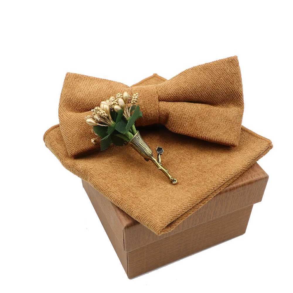 Solid color cotton tie handle flower tie set suitable for mens and party weddings blue and green ties and new tie gifts Y240925
