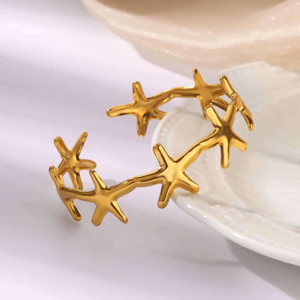 Stainless Steel Starfish Bangles For Women Lucky Stainless Steel Open Cuff Bracelets 2024 Trend Female Charm Jewelry Wrist AccesX240925