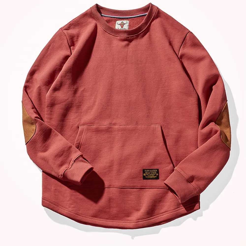 Japanese heavy velvet padded sweater mens 2022 autumn and winter solid color kangaroo pocket warm round neck jacketX240925