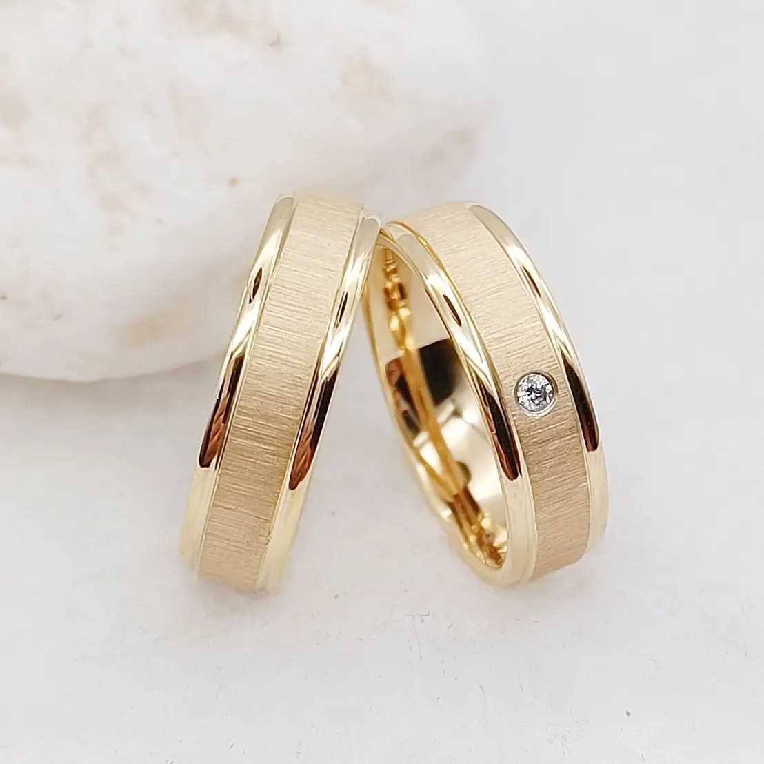 Mens and Womens Wedding Ring Set Handmade Unique Design Matte 24k Gold Plated Titanium Jewelry Couple Ring W240925