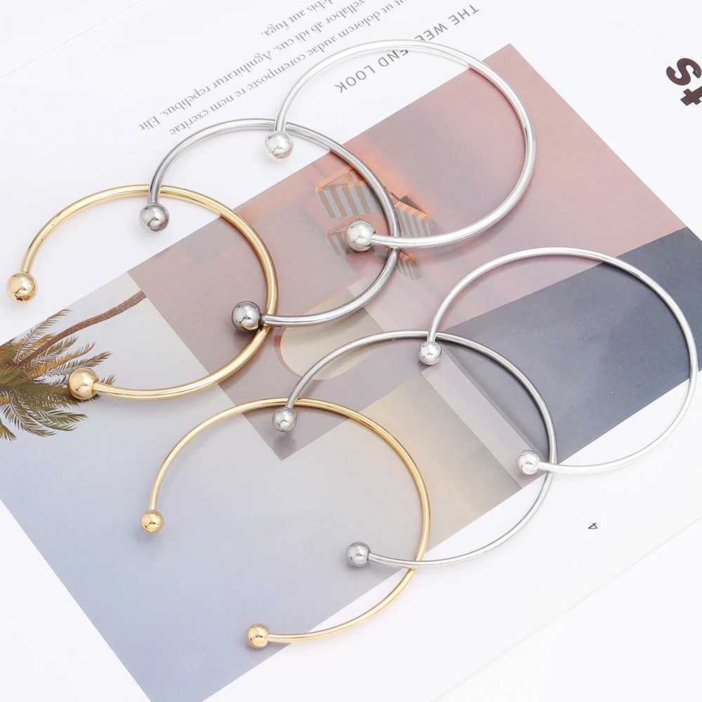 1pcs Fashion Adjustable Opening Bangle Ball Head Polishing With Thread Stainless Steel Bracelet For DIY Jewelry Making GiftsX240925