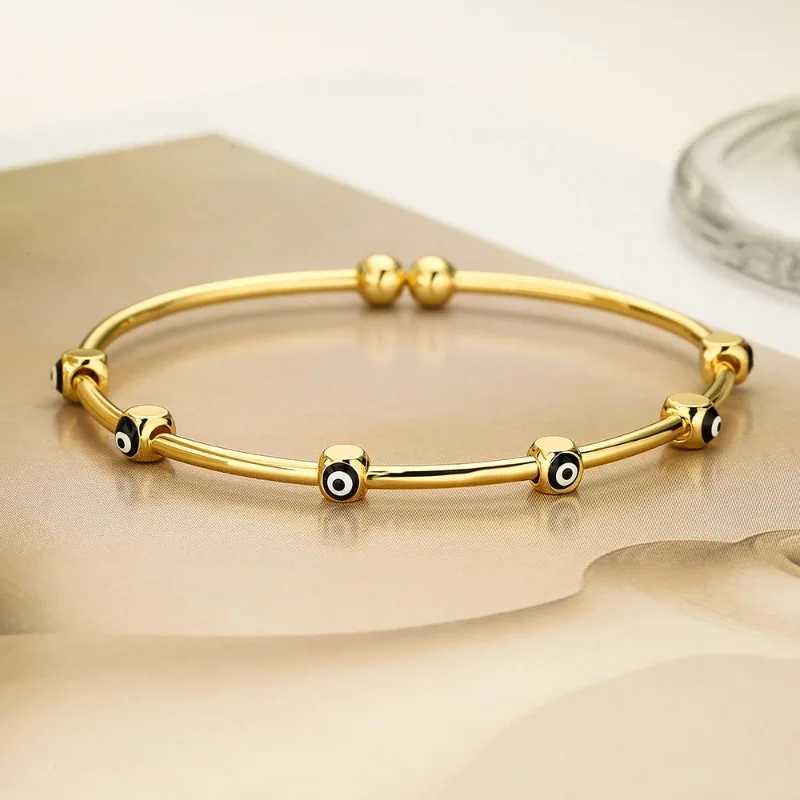 Fashionable Women Titanium Steel Personality Copper Plated Real Gold Drops Demon Eyes Open Adjustable Bracelet Girl 2024 JewelryX240925