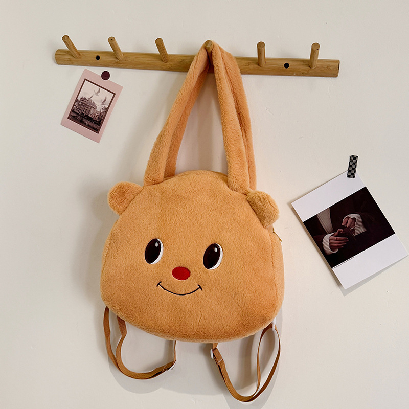 2024 new designer backpack with butter diagonal cute girl teddy bear cartoon large capacity plush single shoulder handbag