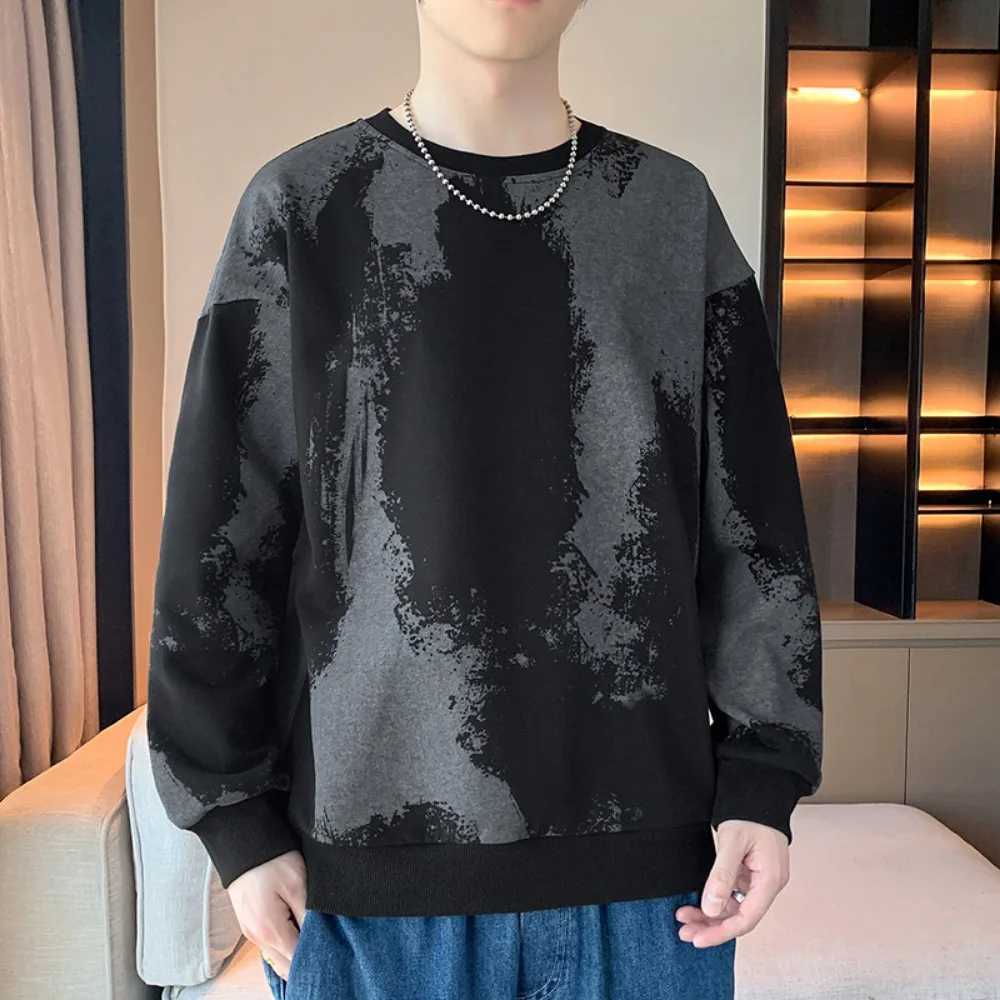 Korean Mens Autumn Round Neck Sweatshirts Streetwear Hip Hop Long Sleeve Gradient Graphic Sweatshirt Pullover Sweater Tops 2024X240925