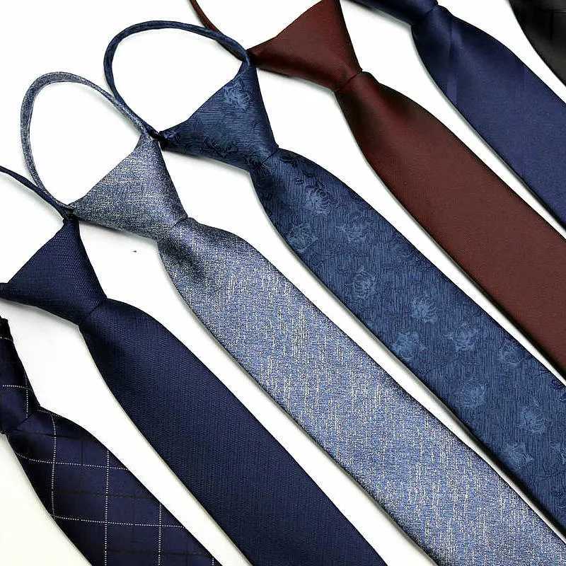 48*6 CM 30 Styles Zipper Mens Tie Skinny Necktie Fashion Business Casual Lazy Pre-tied Striped Solid Color Flower Pattern X250407