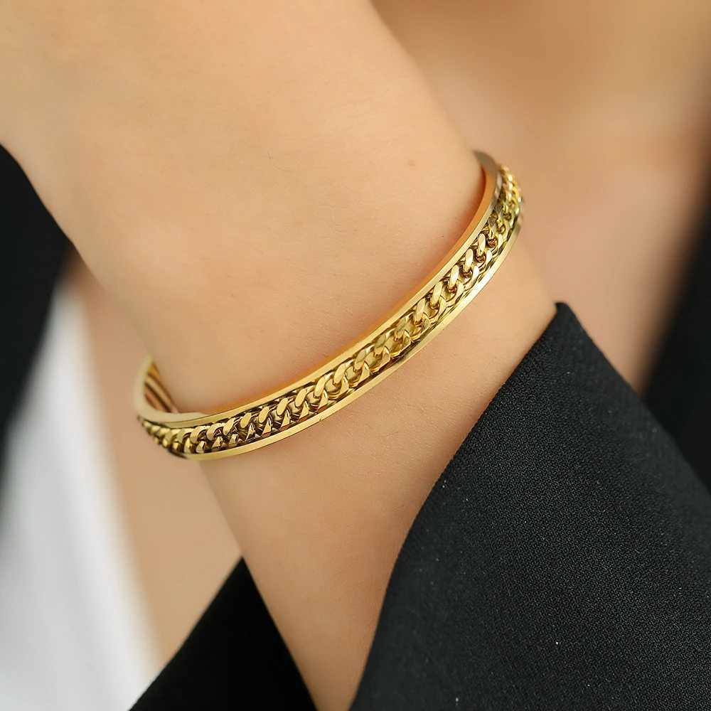 Stainless Steel Bracelets Fashion Minimalist Male Chains Adjustable Open Bangles Trendy Fine Bracelet For Women Jewelry GiftsX240925