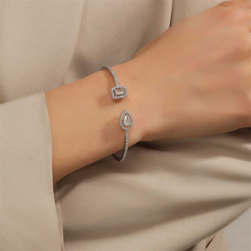 Fashion Round Cubic Zirconia Open Bracelets For Women Men Gold Silver Tear Drop Shape Square Copper Bracelet Party Daily JewelryX240925