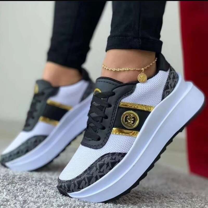2024 Women Vulcanize Fashion Tenis Sneakers Lace-Up Breathable Sports Wedges Platform Female Footwear Ladies Casual Shoes fmv