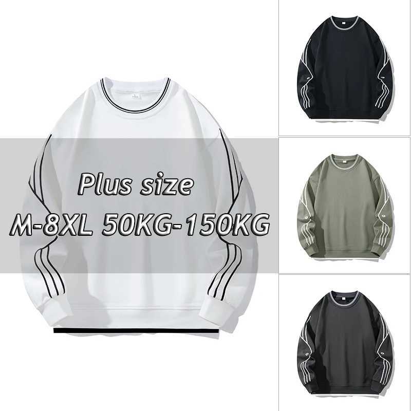 Large Size 7XL 8XL Long-sleeved Sweater Mens Autumn and Winter Korean Casual Handsome Plus Fat Round Neck T-shirt Top harajukuX240925