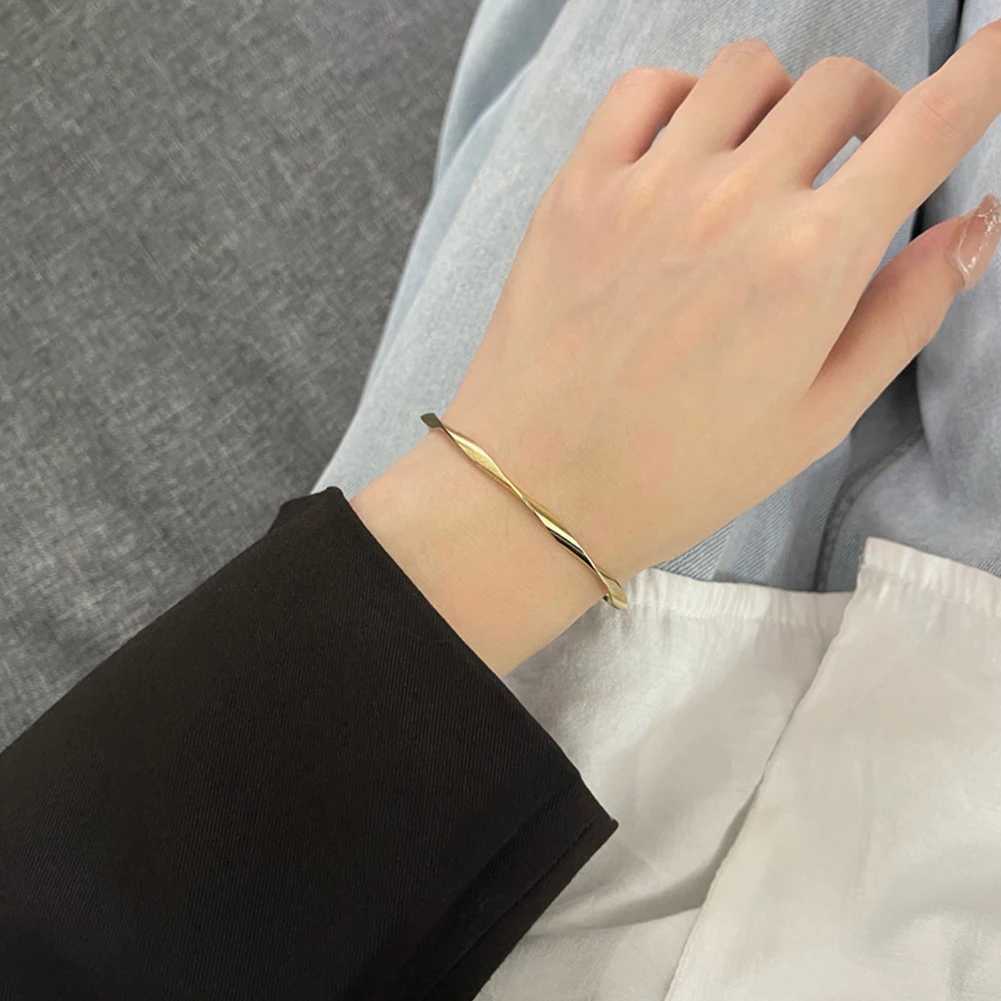 Waterproof Plated Stainless Steel Jewelry Thin Twist Opening Bracelet Bangle for Women Pulsera Acero Inoxidable MujerX240925