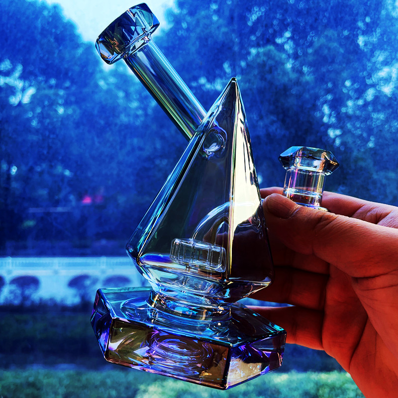 Glass Rainbow Chromed Waterpipe Recycle Bong Hookah Smokingpipe