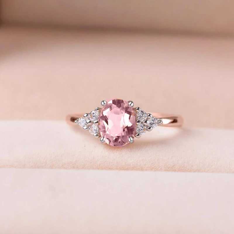 ZN Dainty Pink Oval Crystal Ring Womens Simple Style Engagement Ring Love Ring Womens Fashion Wedding Ring Jewelry Gift W240925