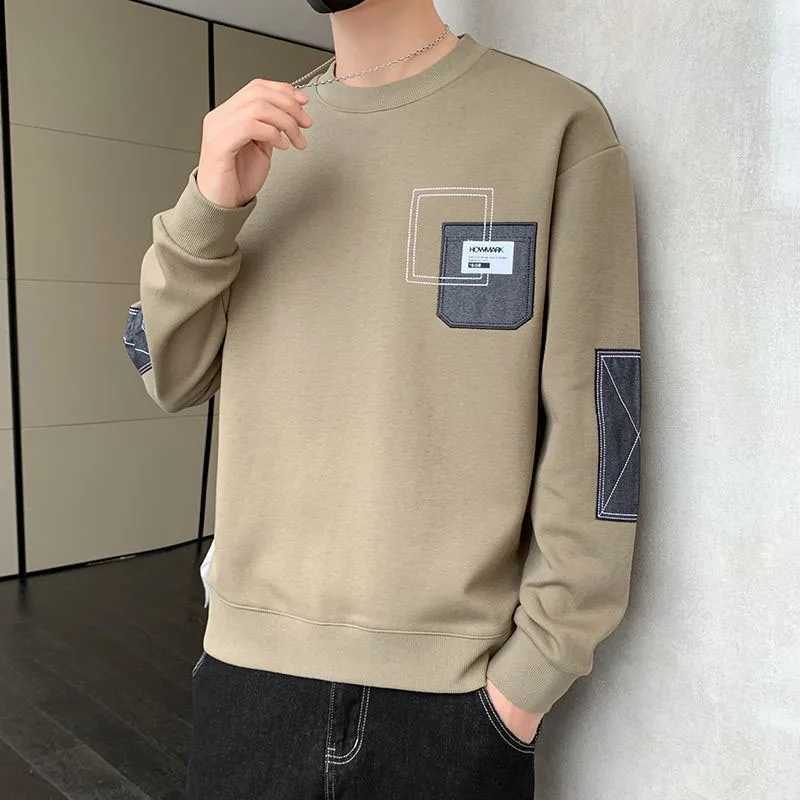 New Spring and Autumn Fashion Brand Premium Round Neck Loose and Versatile Handsome Spliced Casual Mens Long Sleeve SweaterX240925