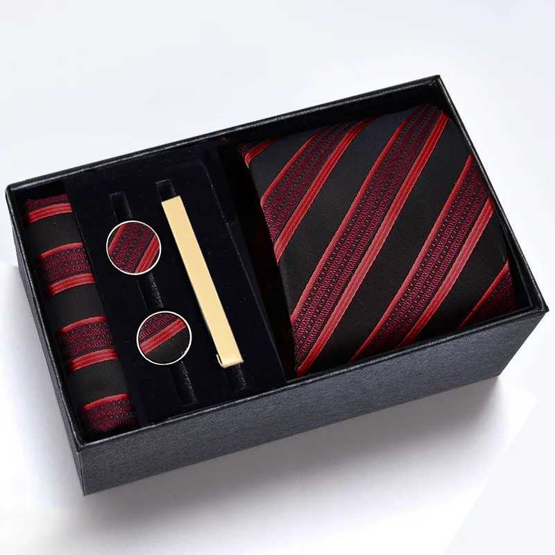 Mens tie five piece formal set professional color fashion business 8cm striped wedding Gro gift box Y240925