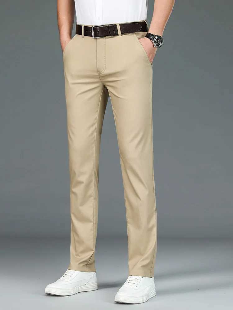 High Quty Luxury Straight Business Suit Pants Men Bamboo Fiber Designer Spring Summer Elegant Casual Long Formal Trouser Male M240924