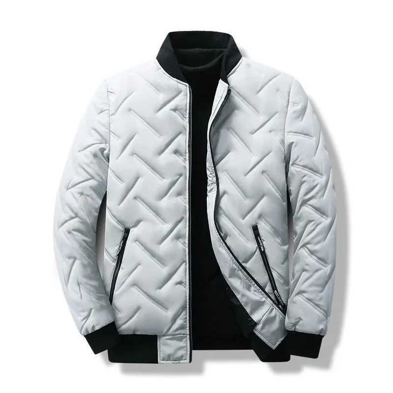 New mens apron quilted jacket solid color long sleeved collar fashionable zipper jacket autumn and winter warm mens clothing Y240925