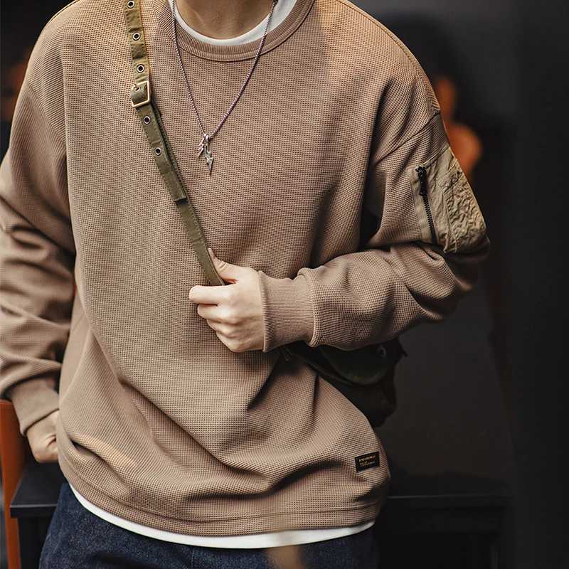 Maden Workwear Mountain Outdoor MA1 Waffle Sweatshirt Functional Wind Drape Versatile Round Neck Long-sleeved T-shirt MenX240925