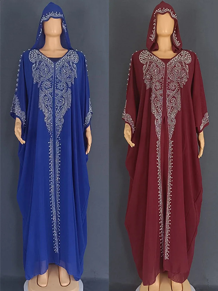 Eid al Fitr womens hooded Abaya 2-piece diamond Jalabiya Moroccan party dress Dubai Abayas Kaftan Vestido long dress 240925