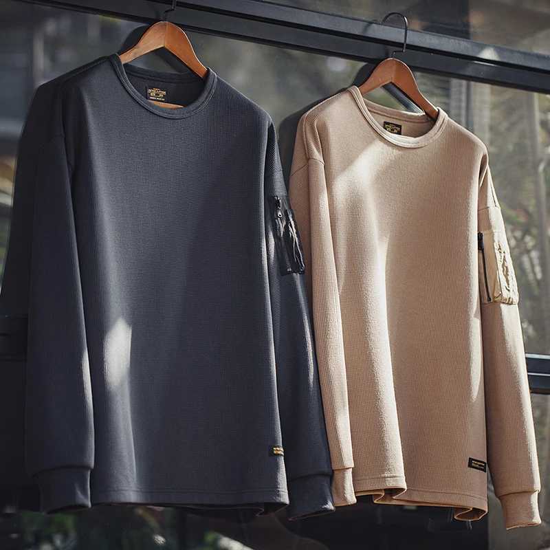 Maden Workwear Mountain Outdoor MA1 Waffle Sweatshirt Functional Wind Drape Versatile Round Neck Long-sleeved T-shirt MenX240925