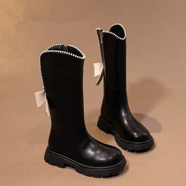 Girls and childrens boots winter long princess foreign girls with cashmere shoes 240925