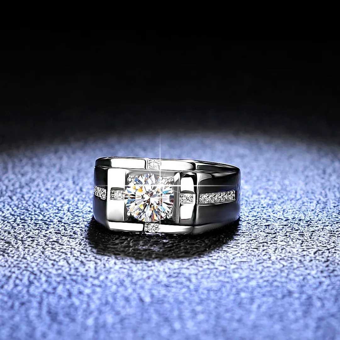 Solid 18K white gold ring 1CT Moissanite mens wedding ring stone certified natural diamond ring mens D color VVS1 jewelry W240925