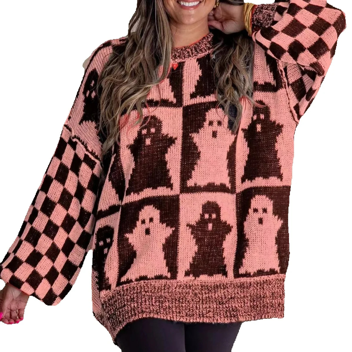 Women Halloween Pattern Print Sweaters Autumn Winter Haruku O Neck Loose Pullovers Streetwear Casual Party Female Knitted Tops