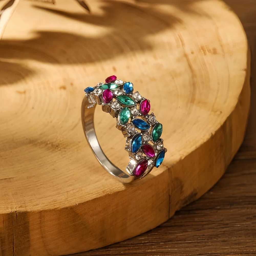 Multi colored square womens wedding ring silver luxury engagement ring womens jewelry W240925