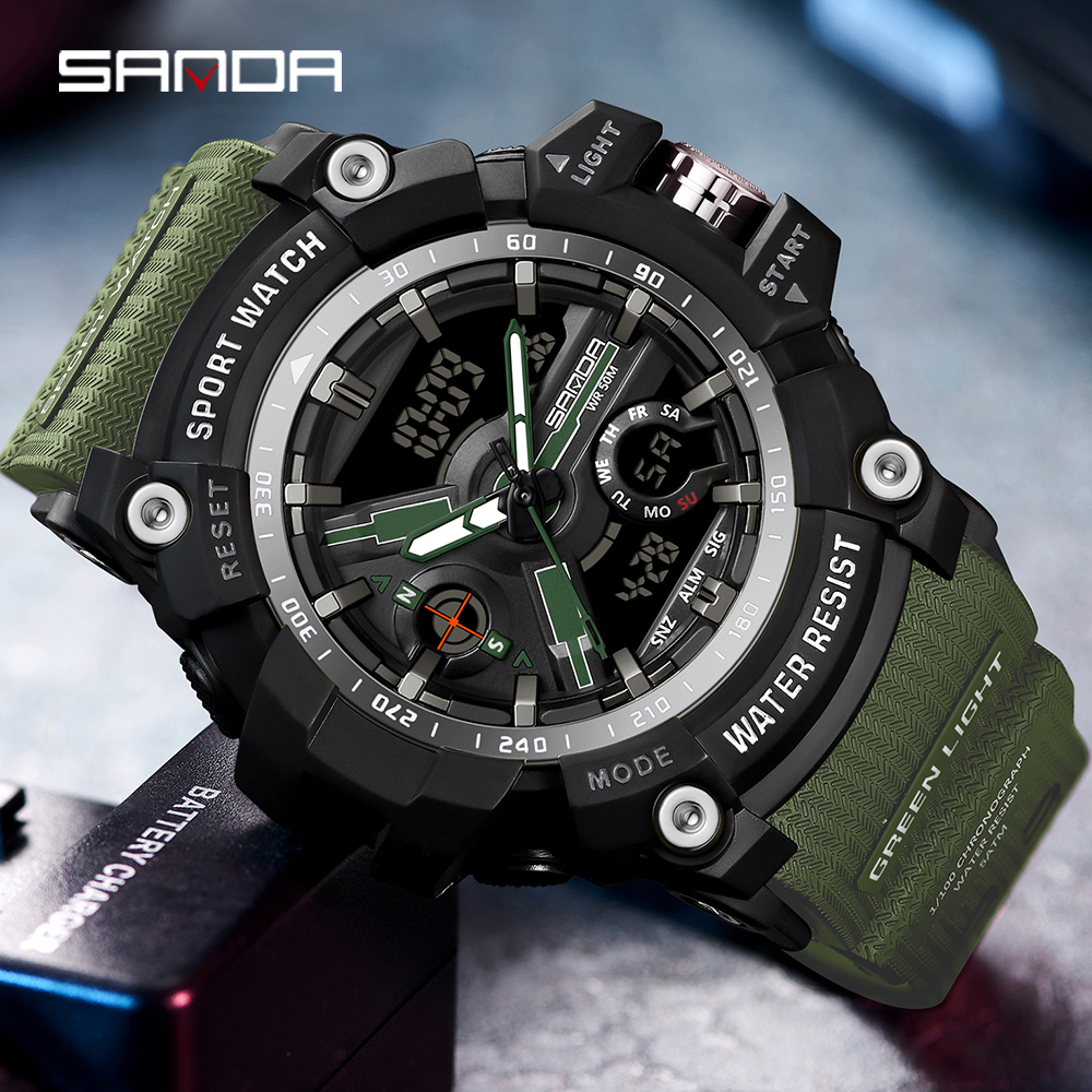SANDA 3179 Digital Men's Military Watch 50M Waterproof Watch Dual Display Quartz Sports Watch Men's Night Light Relogio Masculino 59